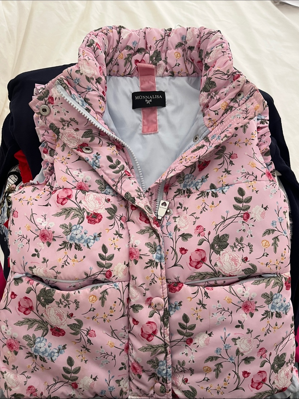 MonnaLisa Pink Floral Puffer Vest